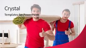  Presentation with personal belongings - PPT layouts consisting of movers packers - two contractor employees moving personal background and a white colored foreground