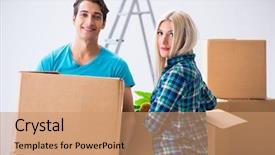  Presentation with apartment - Amazing slides having movers packers - young family moving backdrop and a coral colored foreground