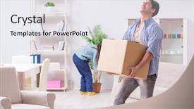  Presentation with apartment - PPT theme having movers packers - young family moving background and a white colored foreground