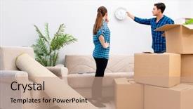  Presentation with house - Amazing slide deck having movers packers - young family relocating to new backdrop and a coral colored foreground