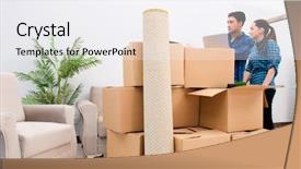  Presentation with apartment - Slides enhanced with movers packers - young family relocating to new background and a white colored foreground