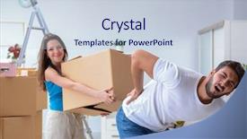  Presentation with family a new born - PPT theme enhanced with movers packers - young family unpacking at new background and a lemonade colored foreground