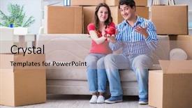  Presentation with veterans forces moving house american - PPT layouts having movers packers - young pair moving background and a coral colored foreground