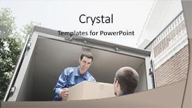  Presentation with cardboard - PPT layouts having movers unloading a moving van background and a white colored foreground