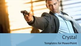  Presentation with hero - Slides consisting of movie - determined caucasian action hero wearing background and a light blue colored foreground