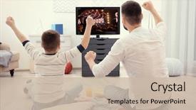  Presentation with television watching - Presentation theme consisting of movie - father and son watching television background and a soft green colored foreground