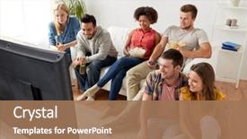  Presentation with entertainment - Colorful presentation design enhanced with movie - friendship people and entertainment concept backdrop and a coral colored foreground