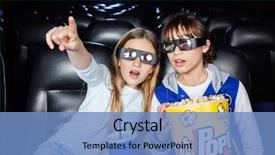  Presentation with movie theater hall of cinema - Audience pleasing PPT theme consisting of movie - girl showing something to sister backdrop and a teal colored foreground