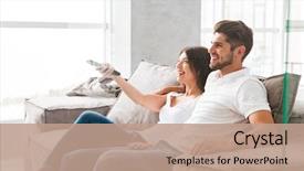  Presentation with movie - Presentation theme featuring movie - happy young couple sitting background and a coral colored foreground