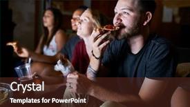  Presentation with pizza - PPT theme having movie - man eating pizza while watching background and a tawny brown colored foreground