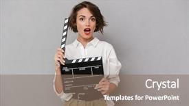  Presentation with movie - PPT theme with movie - photo of gorgeous woman 20s background and a violet colored foreground