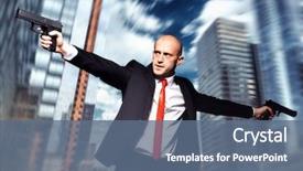  Presentation with contract - Theme having movie - serious contract killer shooting action background and a ocean colored foreground