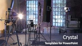  Presentation with windows - Colorful presentation design enhanced with movie - studio with studio with brick backdrop and a dark gray colored foreground