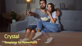  Presentation with movie - Cool new theme with movie - young couple watching tv backdrop and a tawny brown colored foreground