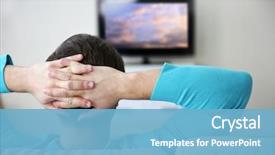 Presentation with movie - Cool new slide set with movie - young handsome man watching tv backdrop and a light blue colored foreground