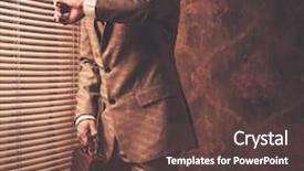  Presentation with well in the desert - Theme featuring movie accessories - well-dressed businessman looking at his background and a  colored foreground