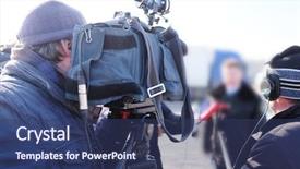  Presentation with work reunion - Slides enhanced with movie camera - cameraman at work background and a ocean colored foreground