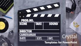  Presentation with clapboard - Theme featuring movie-clapboard-or-clapper background and a dark gray colored foreground