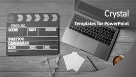 Presentation with clapper - Beautiful PPT layouts featuring movie clapper and laptop backdrop and a gray colored foreground