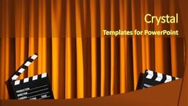  Presentation with movie curtain - Beautiful PPT theme featuring movie clapper board against curtain backdrop and a tawny brown colored foreground