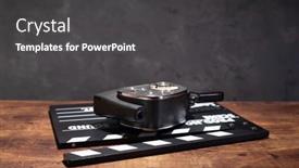  Presentation with clapper - Beautiful slides featuring movie-clapper-board-and-camera backdrop and a dark gray colored foreground