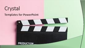  Presentation with clapper - Cool new PPT theme with movie clapper clapperboard on colorful backdrop and a lemonade colored foreground