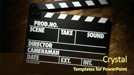  Presentation with clapper - Theme consisting of movie clapper on wooden background background and a wine colored foreground