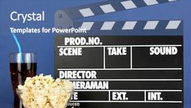  Presentation with movie popcorn - Amazing presentation theme having movie clapperboard cola and popcorn backdrop and a ocean colored foreground