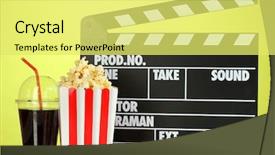  Presentation with movie popcorn - Slide deck enhanced with movie clapperboard cola and popcorn background and a yellow colored foreground