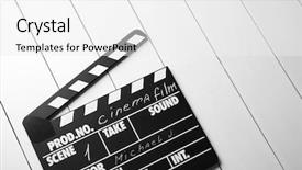  Presentation with movie - Presentation theme with movie clapperboard on wooden background background and a white colored foreground