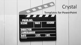  Presentation with movie - Slides featuring movie clapperboard on wooden background background and a light gray colored foreground