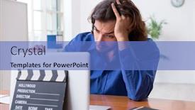  Presentation with movie studio - PPT theme featuring movie-director-working background and a teal colored foreground