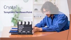  Presentation with movie studio - Audience pleasing presentation consisting of movie-director-working backdrop and a sky blue colored foreground