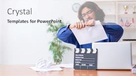  Presentation with movie studio - Presentation theme featuring movie-director-working background and a sky blue colored foreground