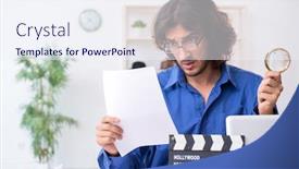 Presentation with movie studio - Cool new presentation theme with movie-director-working backdrop and a sky blue colored foreground