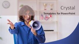  Presentation with movie studio - PPT theme consisting of movie-director-working background and a mint green colored foreground