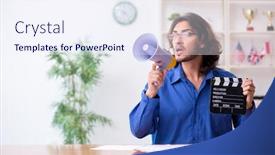  Presentation with movie studio - Cool new theme with movie-director-working backdrop and a sky blue colored foreground