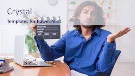  Presentation with movie studio - Cool new slide set with movie-director-working backdrop and a sky blue colored foreground