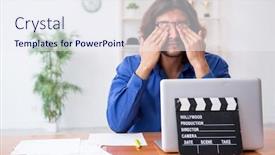  Presentation with movie studio - PPT theme consisting of movie-director-working background and a sky blue colored foreground