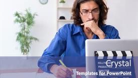  Presentation with director - Colorful presentation design enhanced with movie-director-working backdrop and a ocean colored foreground