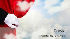  Presentation with red curtain - Audience pleasing slide deck consisting of movie lights - hand of businessman opening red backdrop and a  colored foreground