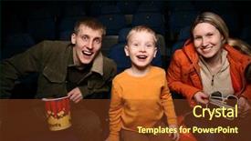  Presentation with paranormal cinema - Amazing PPT theme having movie music - family in cinema backdrop and a  colored foreground