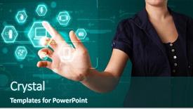  Presentation with virtual - PPT layouts with movie music - young girl pressing virtual media background and a ocean colored foreground