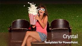  Presentation with law and order - PPT theme having movie night - beautiful girl down his popcorn background and a tawny brown colored foreground