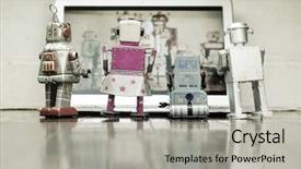  Presentation with robots - Presentation consisting of movie night - family of robots watch tv background and a  colored foreground