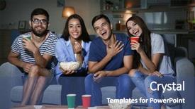  Presentation with friends - Theme enhanced with movie night - friends watching tv in evening background and a  colored foreground