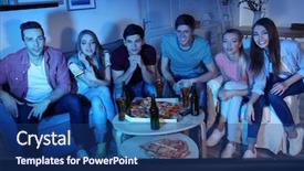  Presentation with pizza - PPT layouts with movie night - friends with pizza and beer background and a ocean colored foreground
