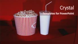  Presentation with movie popcorn - Cool new PPT layouts with movie night - popcorn drink and remote control backdrop and a tawny brown colored foreground