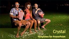  Presentation with cinema - Theme enhanced with movie night - three friends in exterior cinema background and a tawny brown colored foreground