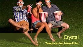  Presentation with cinema - Beautiful theme featuring movie night - three friends in exterior cinema backdrop and a tawny brown colored foreground